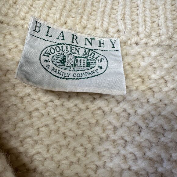 Blarney Woollen Mills Hand Knit Aran Wool Cardigan Cream Fisherman Sweater XL - Picture 5 of 7